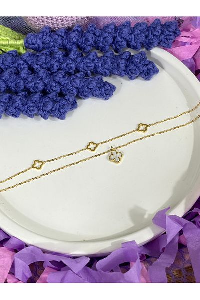 BURÇİN AKSESUAR Double Clover Dangle Anti-Tarnish Steel Anklet