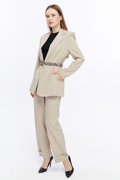 Appleline Leopard Patterned Beige Women's Suit - Buckled
