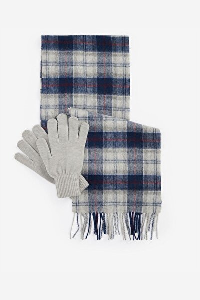 Barbour Tartan Atkı & Eldiven Hediye Seti Tn27 Blue Granite