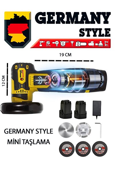 Germany Style Alman-MS365 Çift Akülü Açılı Şarjlı Avuç Taşlama Demir Kesme 75mm