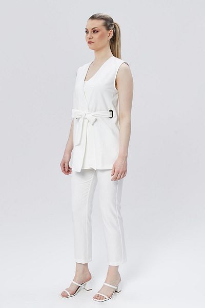Appleline White Women's Vest and Trousers Set - Buckle and Belted