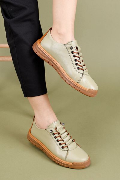 Getcho Snotra Women's Genuine Leather Green Casual Shoes