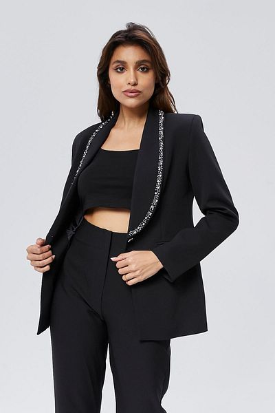 Appleline Black Stone Embroidered Women's Jacket - Buttoned