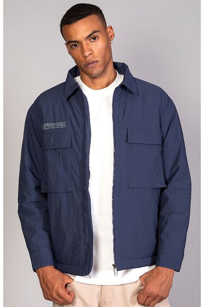 LTC Jeans Men's Navy Blue (Quilted Fiber Inside) Relaxed Fit Crinkle Puffer Jacket