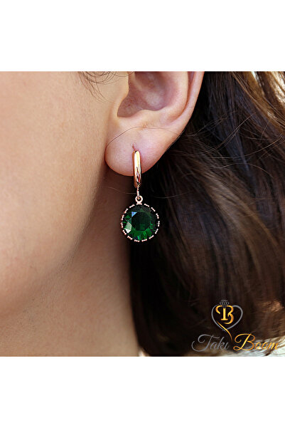 Takı Boom Büyük Yeşil Zirkon Taşlı Yuvarlak Gümüş Küpe