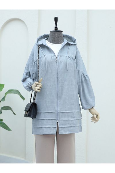 Modamorfo Robadan Pleated Double Pocket Hooded Cap -Grey