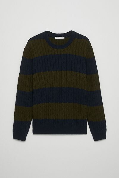 GRIMELANGE Narvık Men's Recyle Soft Crew Neck Hair Knit Patterned Knitwear Navy Blue-Green Sweater