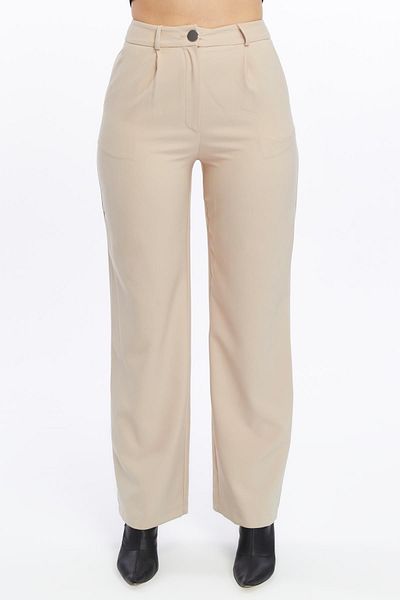 Appleline Pantaloni clasici de damă BEJ - picioare largi și buzunare