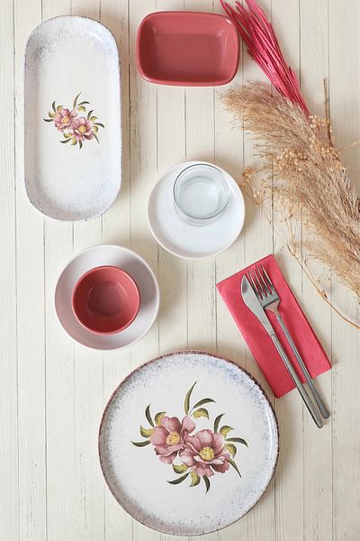 Keramika Dusty Rose Breakfast Set for 6 People - 29 Pieces