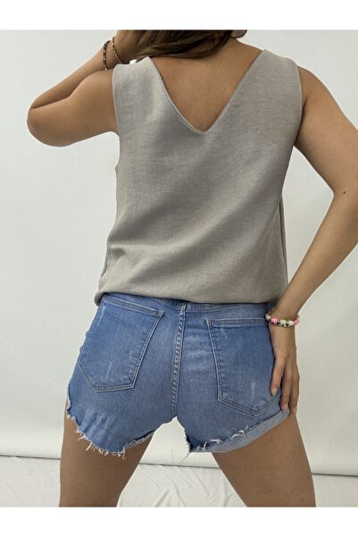 Modamorfo Lněná halenka - výstřih do V, nulový rukáv