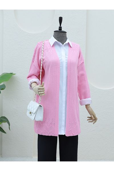 Modamorfo Rosa durchbrochene gemusterte Strickjacke