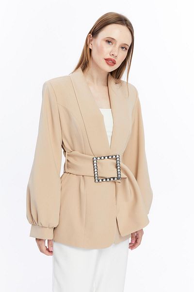 Appleline Women's Kimono Jacket with Stone Detail and Large Buckle - Mink
