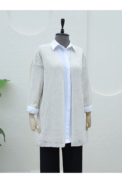Modamorfo Skirt Patterned Openwork Cardigan - Stone