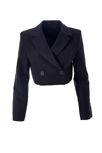 Quzu Μαύρο διπλό στήθος Crop Blazer Jacket