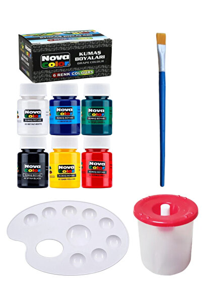 TİFOYS 6x30 ml Kumaş Boyası , Resim Fırçası , Resim Paleti , Sulu Boya Kabı