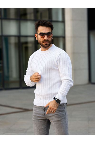 Know Pulover alb pentru bărbați Thessaloniki cu decolteu triplu