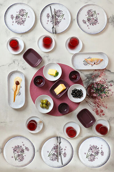 Keramika 29 Parça 6 Kişilik Kahvaltı Seti Gül Kurusu