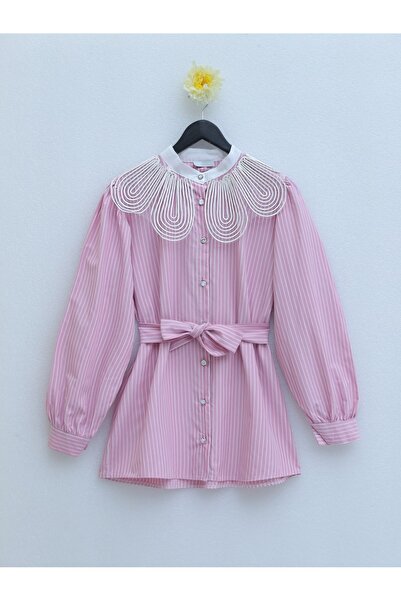 Modamorfo Pink Organza Striped Tunic - Judge Collar and Belt