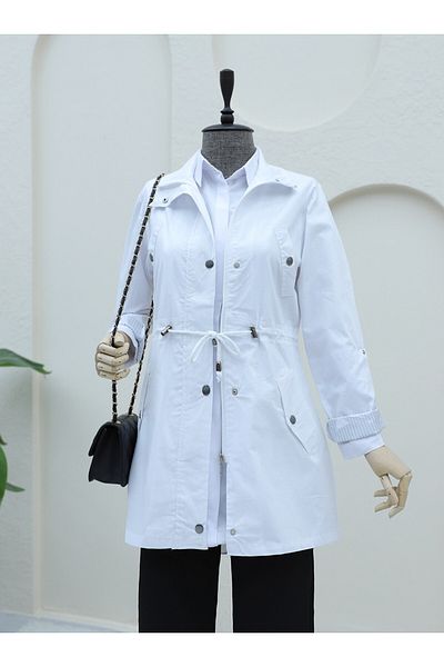 Modamorfo Araboy-Trenchcoat mit Tunnel-Schnürung und gefalteten Ärmeln – weiß