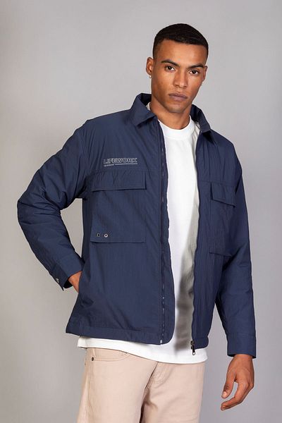 LTC Jeans Men's Navy Blue (Quilted Fiber Inside) Relaxed Fit Crinkle Puffer Jacket