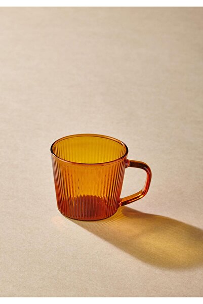 The Mia كوب قهوة زجاجي بوروسيليكات مخطط عنبر 140 مل