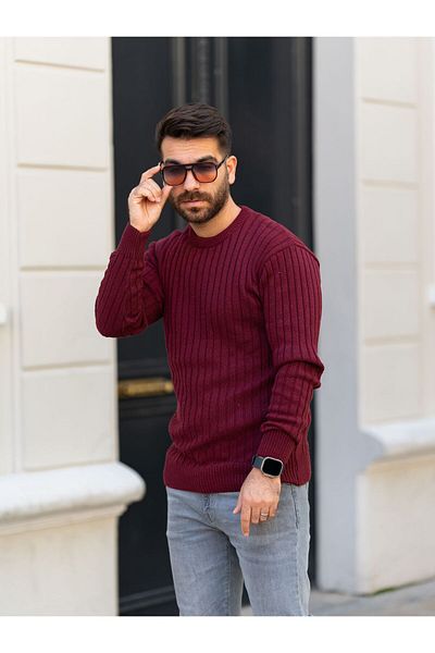 Know Pulover pentru bărbați Burgundy Thessaloniki cu decolteu triplu