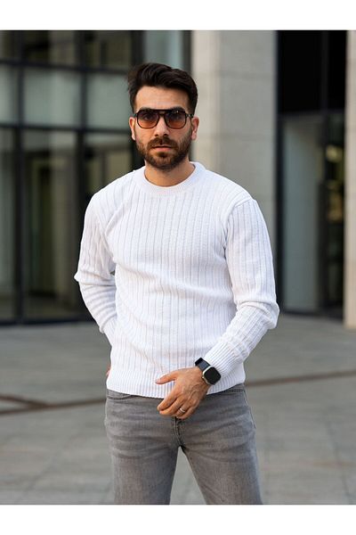Know Pulover alb pentru bărbați Thessaloniki cu decolteu triplu