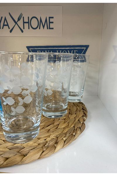 Paşabahçe Faya Home Hand Embroidered Decorated Fish Pattern Multi-Purpose Cup Set of 6