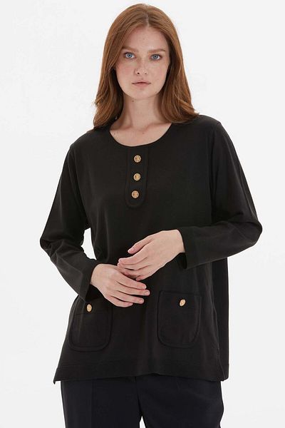 Two Mail Black Blouse - with Pocket Details