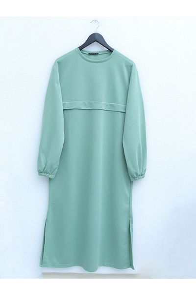 Modamorfo Round Neck Top Long Two Thread Combed Cotton Suit - Aqua Green