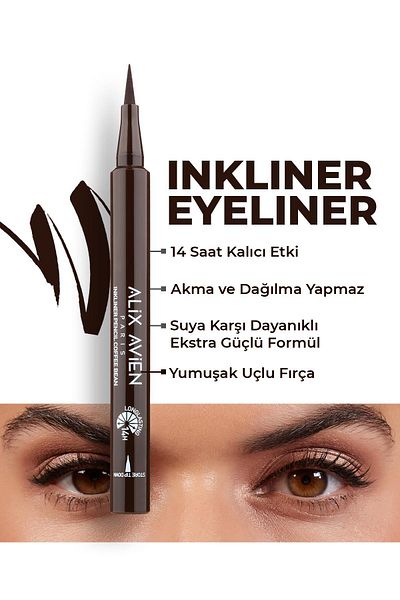 Alix Avien Brown Long Lasting Soft Tip Eye Liner - Waterproof Inkliner Eyeliner Coffee Bean