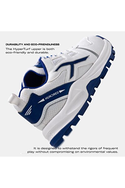 Hundred Hyperturf Cricket Shoes | White/navy | 9 Uk/10 Us/43 Eu | Vegan Leather | Durable
