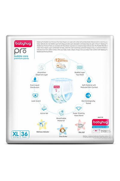 Babyhug Pro Bubble Care Premium Pant Style Diapers Extra Large, Size 5 - 144 Pieces