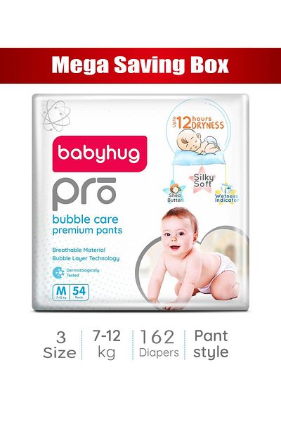 Babyhug Pro Bubble Care Premium Pant Style Diapers Medium, Size 3 - 162 Pieces
