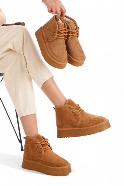 Lideral Heribo Taba Rengi Içi Yünlü Kalın Tabanlı Bağcıklı Bot