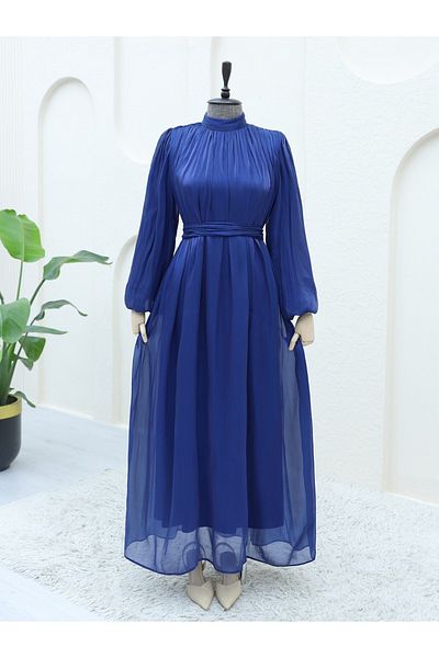 Modamorfo Ballonärmeliges Kleid aus glitzerndem Stoff mit Kordelzug über der Schulter – dunkel