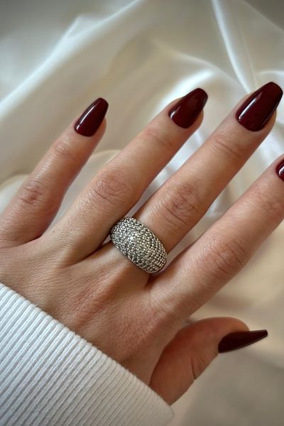 Leo'Stone Special Design Minimalist Full White Stone Bombe Design Adjustable Women's Ring