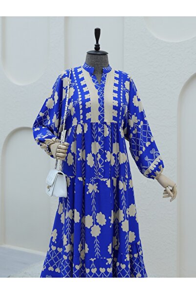 Modamorfo Φούστα με μισό κουμπί, μακρύ φόρεμα από βισκόζη - μπλε κοβαλτίου