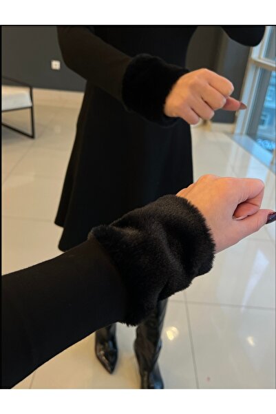 BUKETLİ Yakası ve Kol Ucu Kürk Detay Çan Elbise