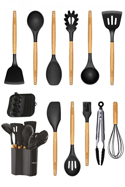 valletta Dimarco 13 Piece Heat Resistant Fireproof Non-Stick Silicone Spatula Kitchen Set - Black