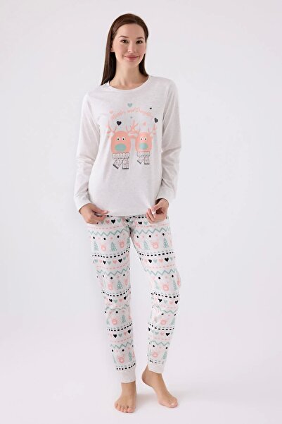 Rolypoly Kadın Beyaz Uzun Kol Pijama Takım