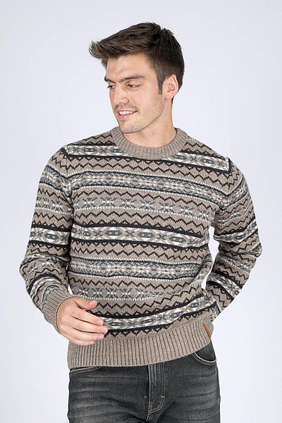 Lee Cooper Ανδρικό Μπεζ Πλεκτό Πουλόβερ - Mudeso, O Neck