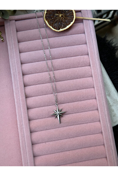 MİOSAPRİVE 316L Çelik Rodyum Kaplama Kutup Yıldızı Çelik Kolye