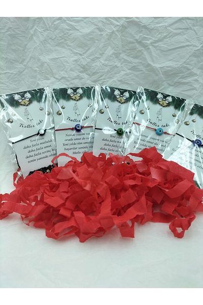 Arjew New Year Gift 5 Pieces Glass Evil Eye Beaded String Bracelet and New Year's Glory String Set
