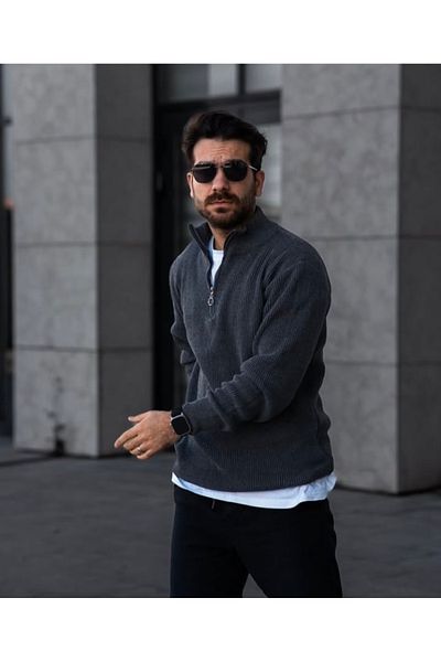 mayastyle Ανδρικό πλεκτό πουλόβερ με μισό φερμουάρ