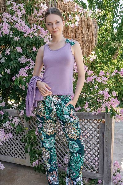 Jiber Women's Lilac Buttoned 3-Piece Pajama Set 10052