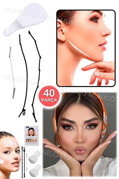 Munico 40'lı Saniyeler İçinde Boyun Çift Çene Kaldırma V Şekil Doldurma Bantl...