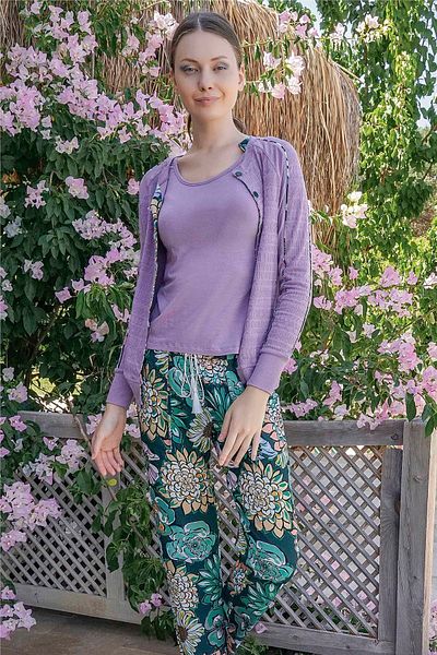 Jiber Women's Lilac Buttoned 3-Piece Pajama Set 10052