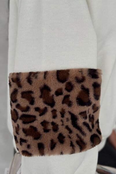 FEMELLE Women's Oversize Sweatshirt with Leopard Detail and Cotton Inside