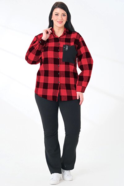 Lady Majestic Ekoseli Oversize Dokuma Büyük Beden Oduncu Gömlek